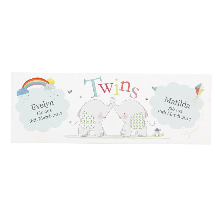 Personalised Memento Hanging Decorations &amp; Signs Personalised Hessian Elephant Twins Wooden Block Sign