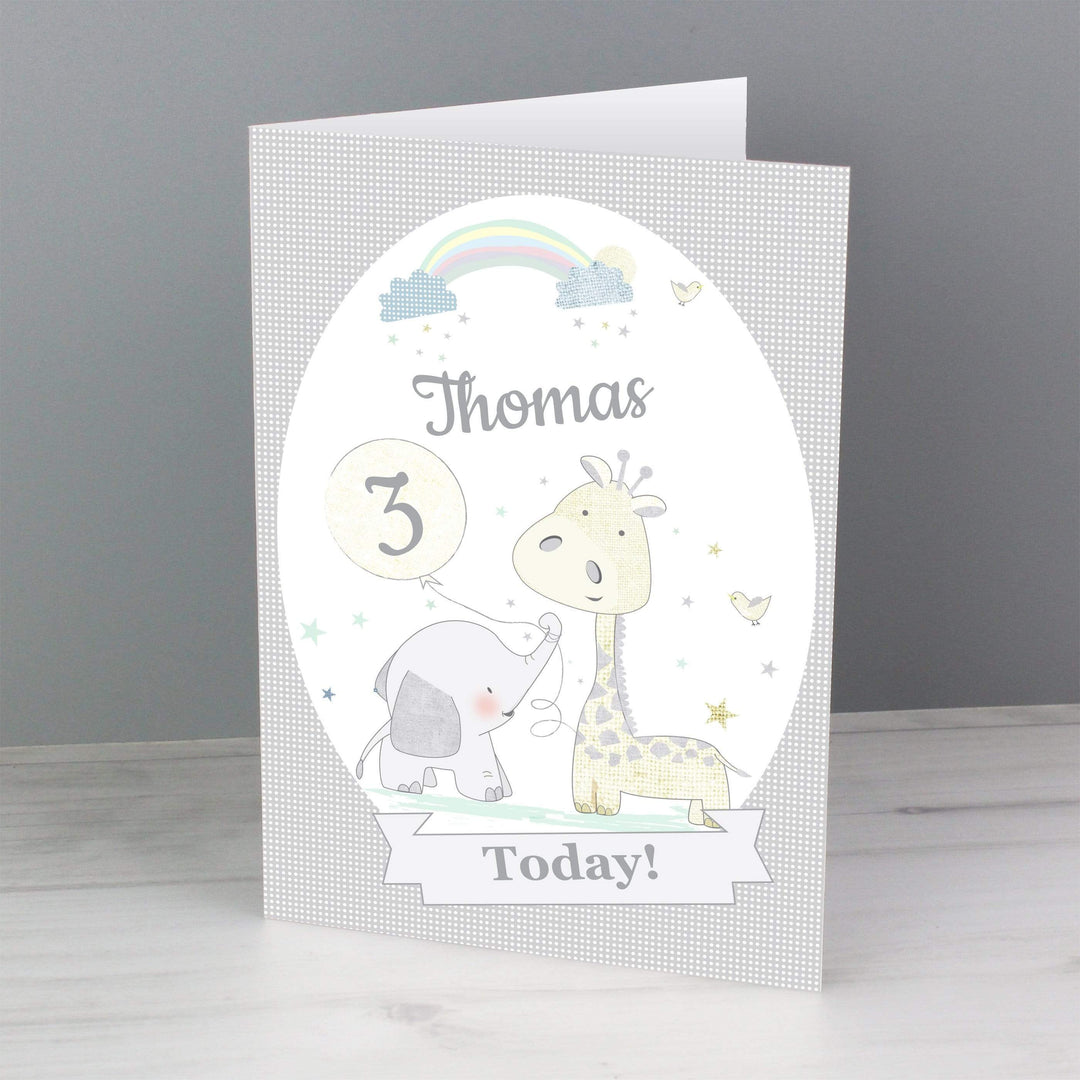 Personalised Memento Greetings Cards Personalised Hessian Giraffe &amp; Elephant Card