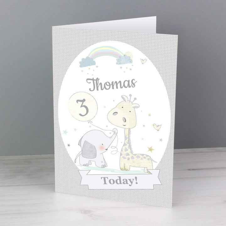 Personalised Memento Greetings Cards Personalised Hessian Giraffe &amp; Elephant Card