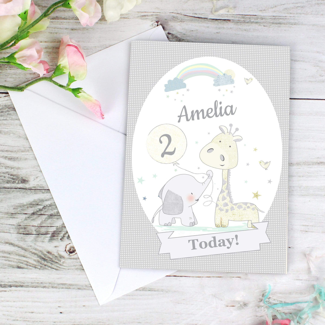 Personalised Memento Greetings Cards Personalised Hessian Giraffe &amp; Elephant Card