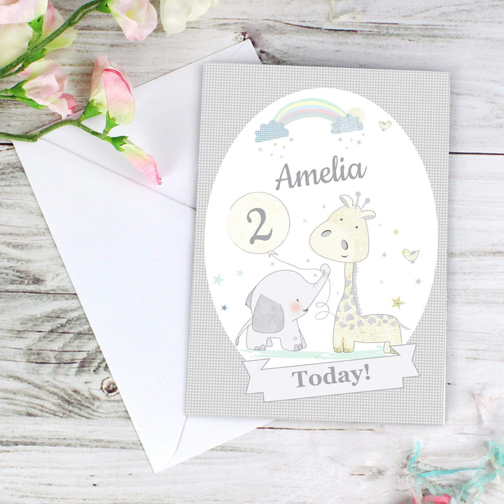 Personalised Memento Greetings Cards Personalised Hessian Giraffe &amp; Elephant Card