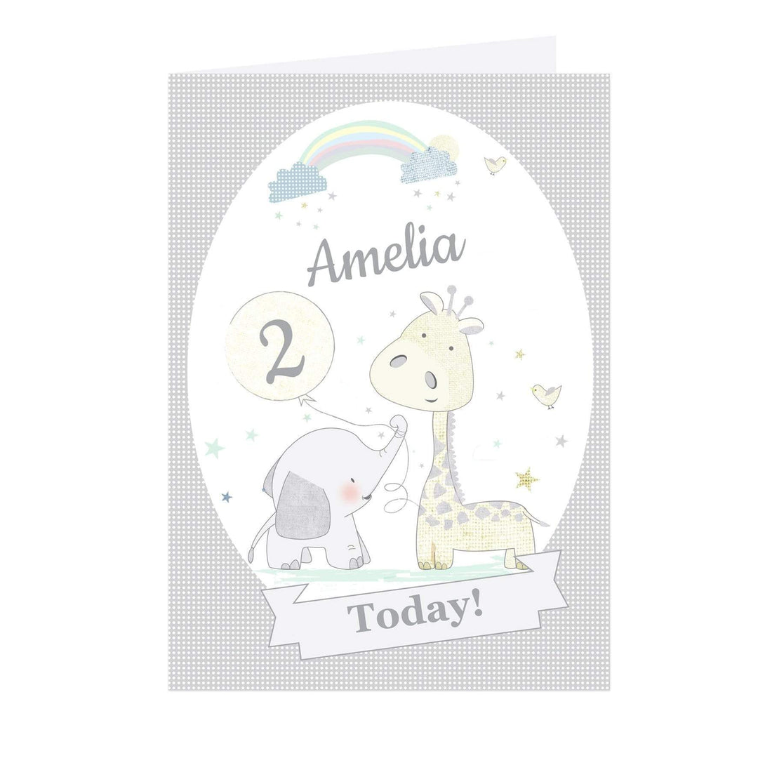 Personalised Memento Greetings Cards Personalised Hessian Giraffe &amp; Elephant Card