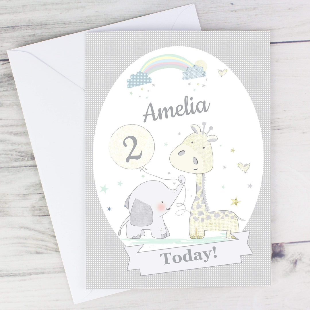 Personalised Memento Greetings Cards Personalised Hessian Giraffe &amp; Elephant Card