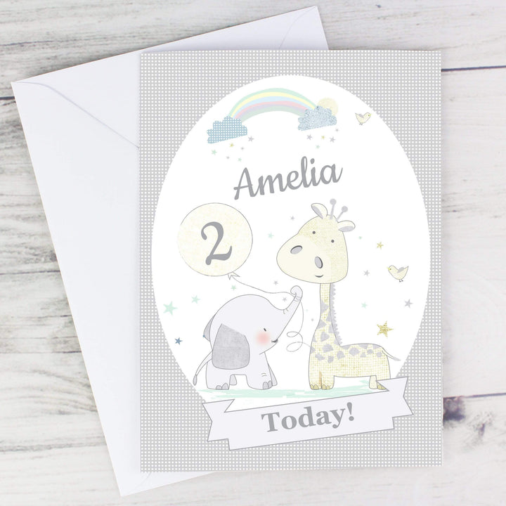 Personalised Memento Greetings Cards Personalised Hessian Giraffe &amp; Elephant Card