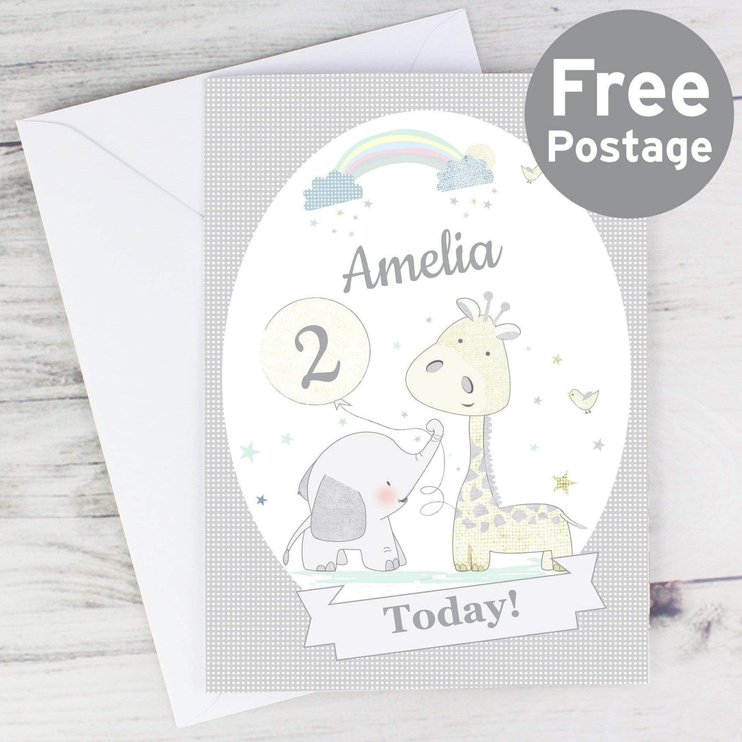 Personalised Memento Greetings Cards Personalised Hessian Giraffe &amp; Elephant Card