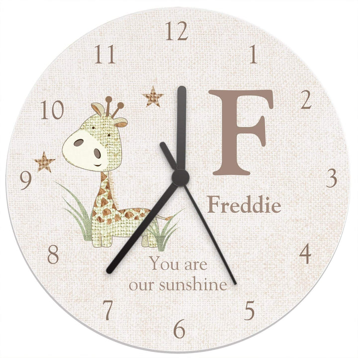 Personalised Memento Clocks &amp; Watches Personalised Hessian Giraffe Shabby Chic Large Wooden Clock