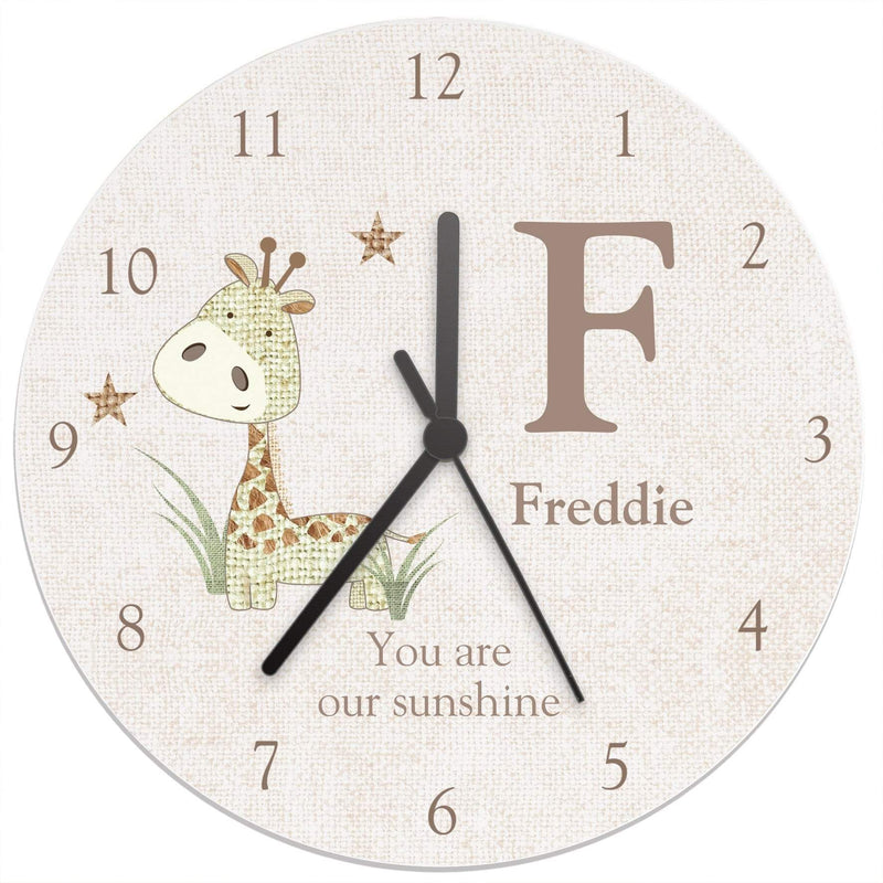 Personalised Memento Clocks & Watches Personalised Hessian Giraffe Shabby Chic Large Wooden Clock