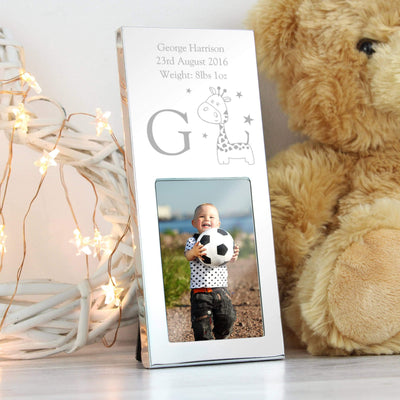 Personalised Memento Photo Frames, Albums and Guestbooks Personalised Hessian Giraffe Small 2x3 Silver Photo Frame