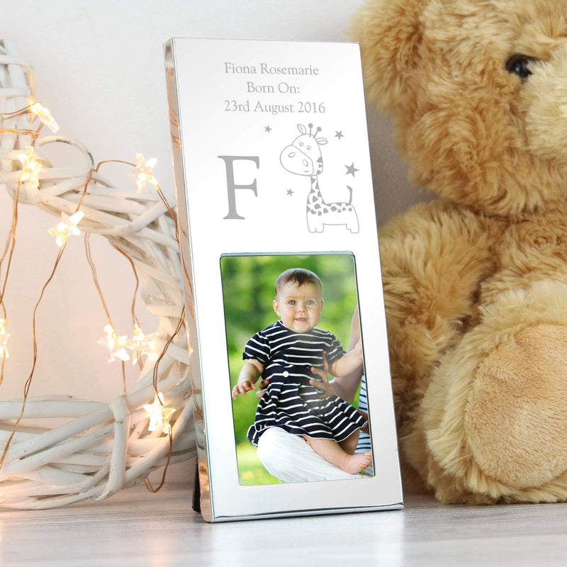 Personalised Memento Photo Frames, Albums and Guestbooks Personalised Hessian Giraffe Small 2x3 Silver Photo Frame