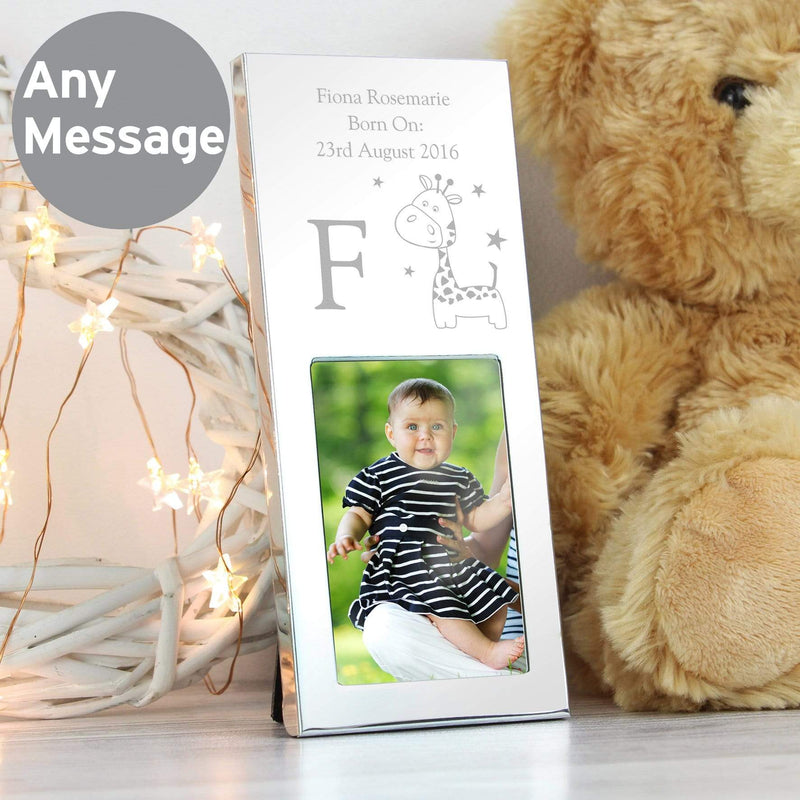 Personalised Memento Photo Frames, Albums and Guestbooks Personalised Hessian Giraffe Small 2x3 Silver Photo Frame