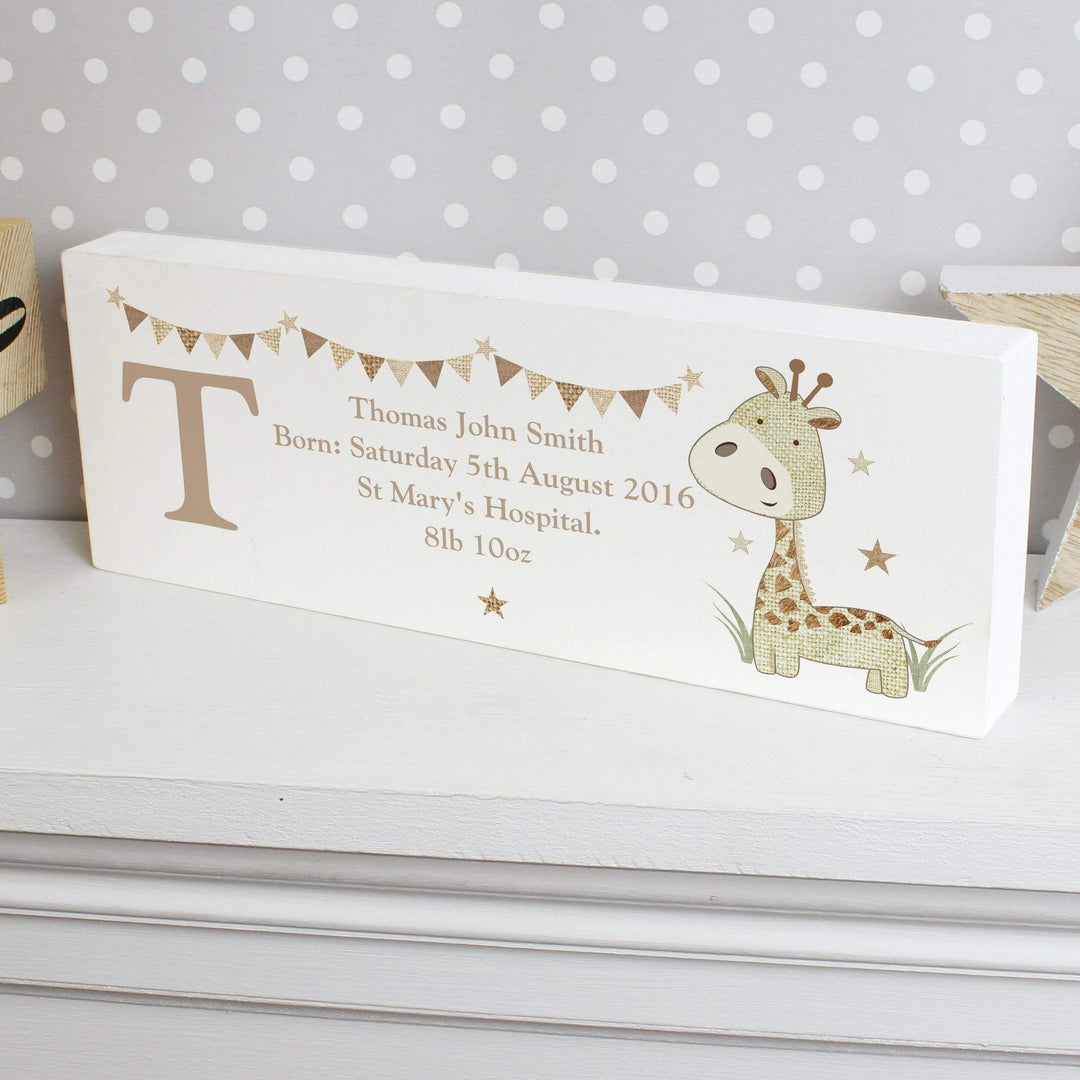 Personalised Memento Hanging Decorations &amp; Signs Personalised Hessian Giraffe Wooden Block Sign
