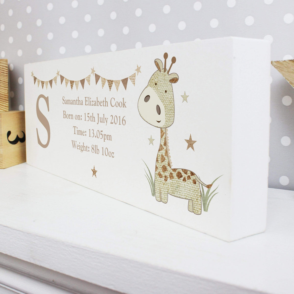 Personalised Memento Hanging Decorations & Signs Personalised Hessian Giraffe Wooden Block Sign