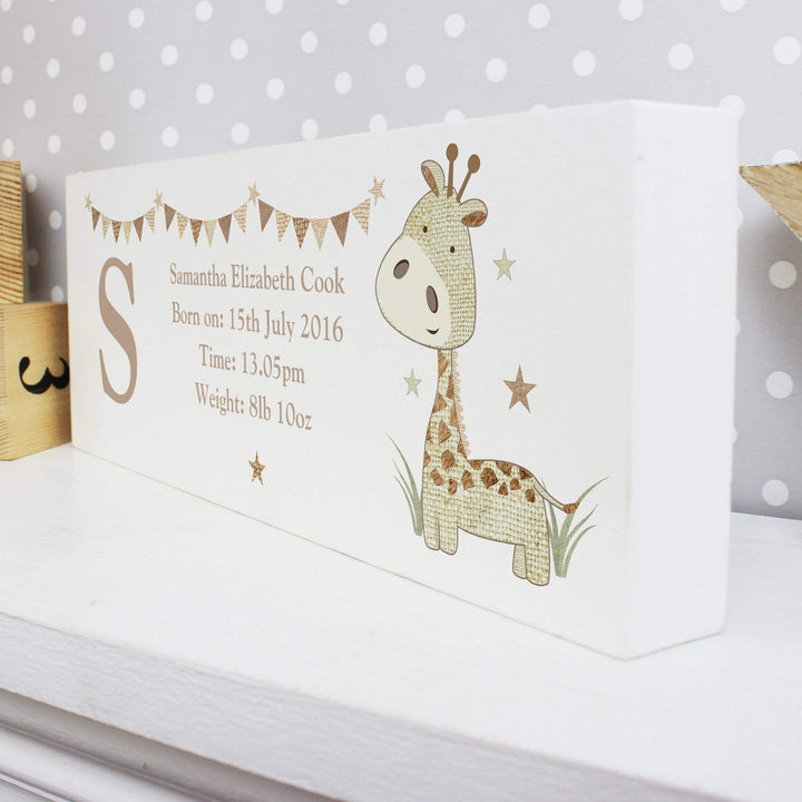 Personalised Memento Hanging Decorations &amp; Signs Personalised Hessian Giraffe Wooden Block Sign