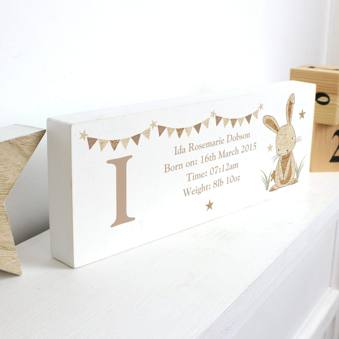 Personalised Memento Hanging Decorations &amp; Signs Personalised Hessian Rabbit Wooden Block Sign