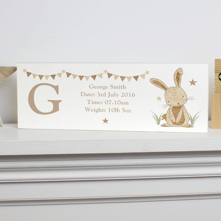 Personalised Memento Hanging Decorations &amp; Signs Personalised Hessian Rabbit Wooden Block Sign