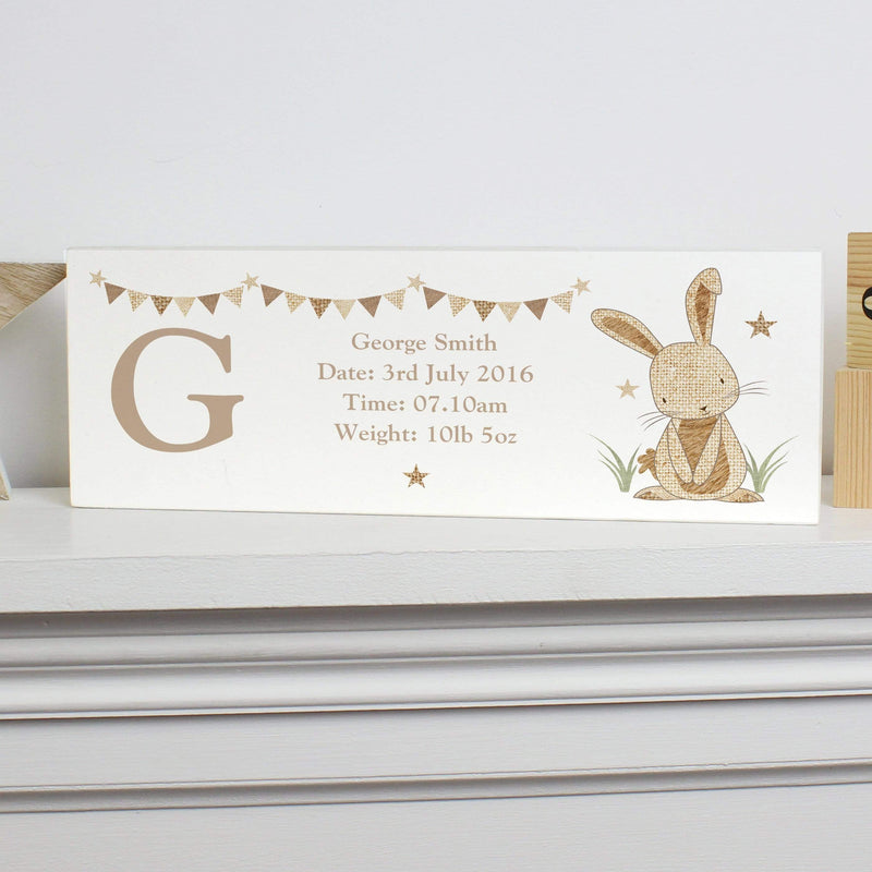 Personalised Memento Hanging Decorations & Signs Personalised Hessian Rabbit Wooden Block Sign