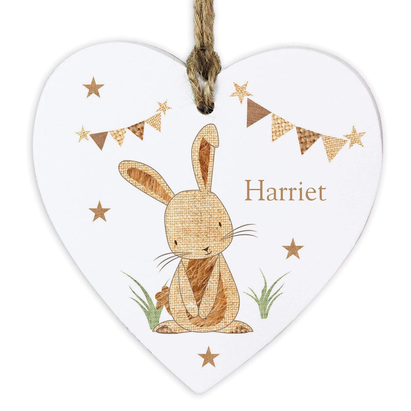 Personalised Memento Hanging Decorations & Signs Personalised Hessian Rabbit Wooden Heart Decoration