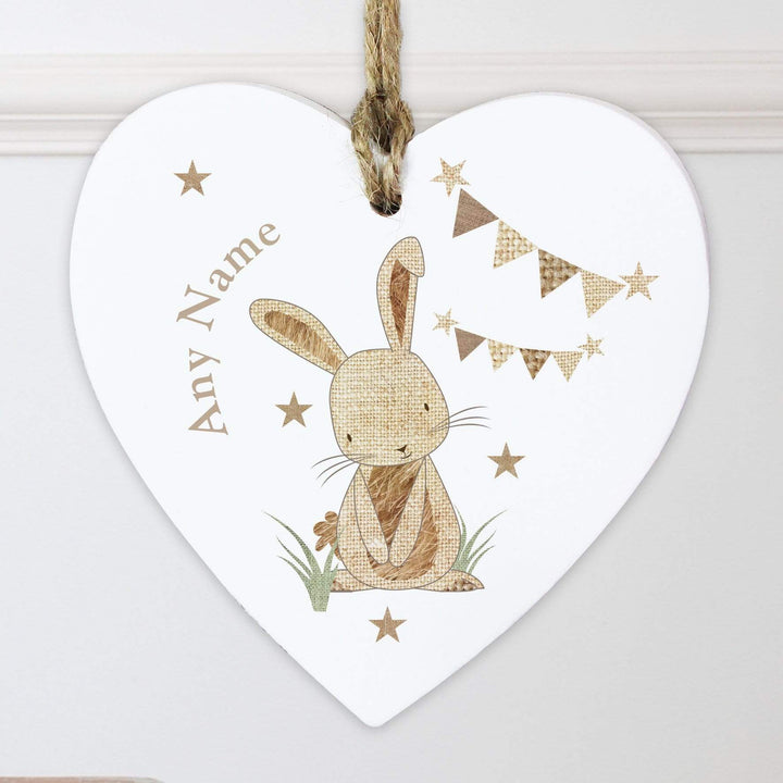 Personalised Memento Hanging Decorations &amp; Signs Personalised Hessian Rabbit Wooden Heart Decoration