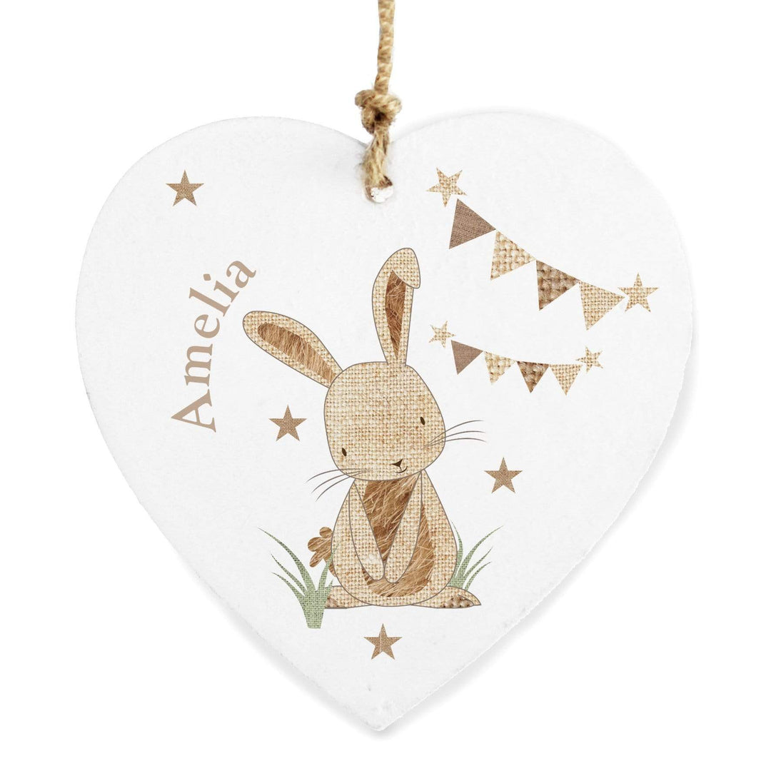 Personalised Memento Hanging Decorations &amp; Signs Personalised Hessian Rabbit Wooden Heart Decoration