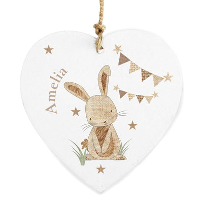 Personalised Memento Hanging Decorations & Signs Personalised Hessian Rabbit Wooden Heart Decoration