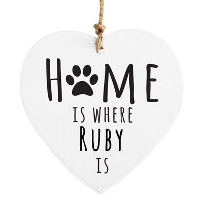 Personalised Memento Wooden Personalised 'Home is Where' Pet Wooden Heart Decoration
