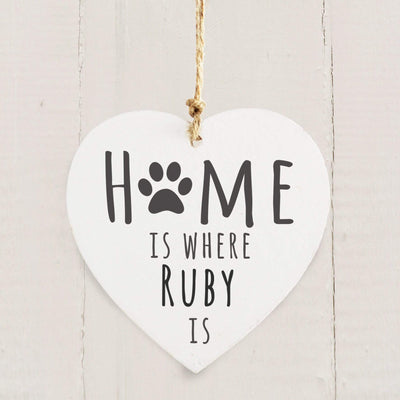 Personalised Memento Wooden Personalised 'Home is Where' Pet Wooden Heart Decoration