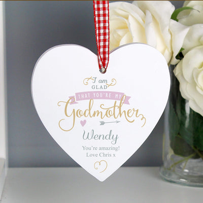 Personalised Memento Hanging Decorations & Signs Personalised I Am Glad... Godmother Wooden Heart Decoration