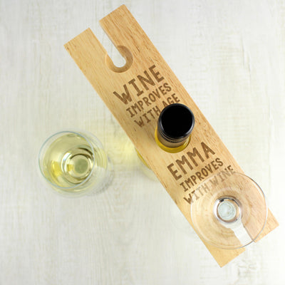 Personalised Memento Personalised 'Improves With Wine' Wine Glass & Bottle Holder