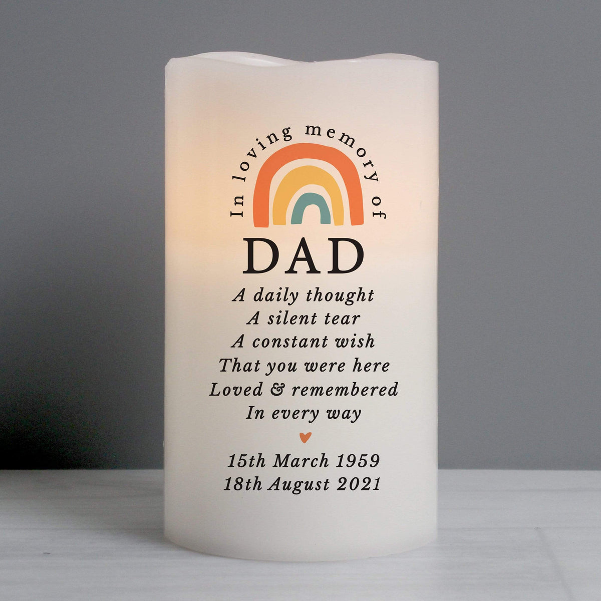 Personalised Memento Candles & Reed Diffusers Personalised In Loving Memory Rainbow LED candle