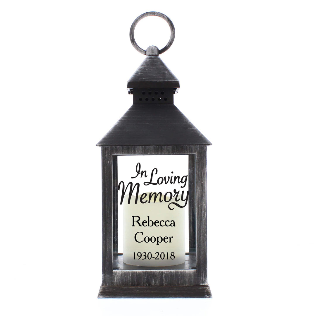 Personalised Memento LED Lights, Candles &amp; Decorations Personalised In Loving Memory Rustic Black Lantern