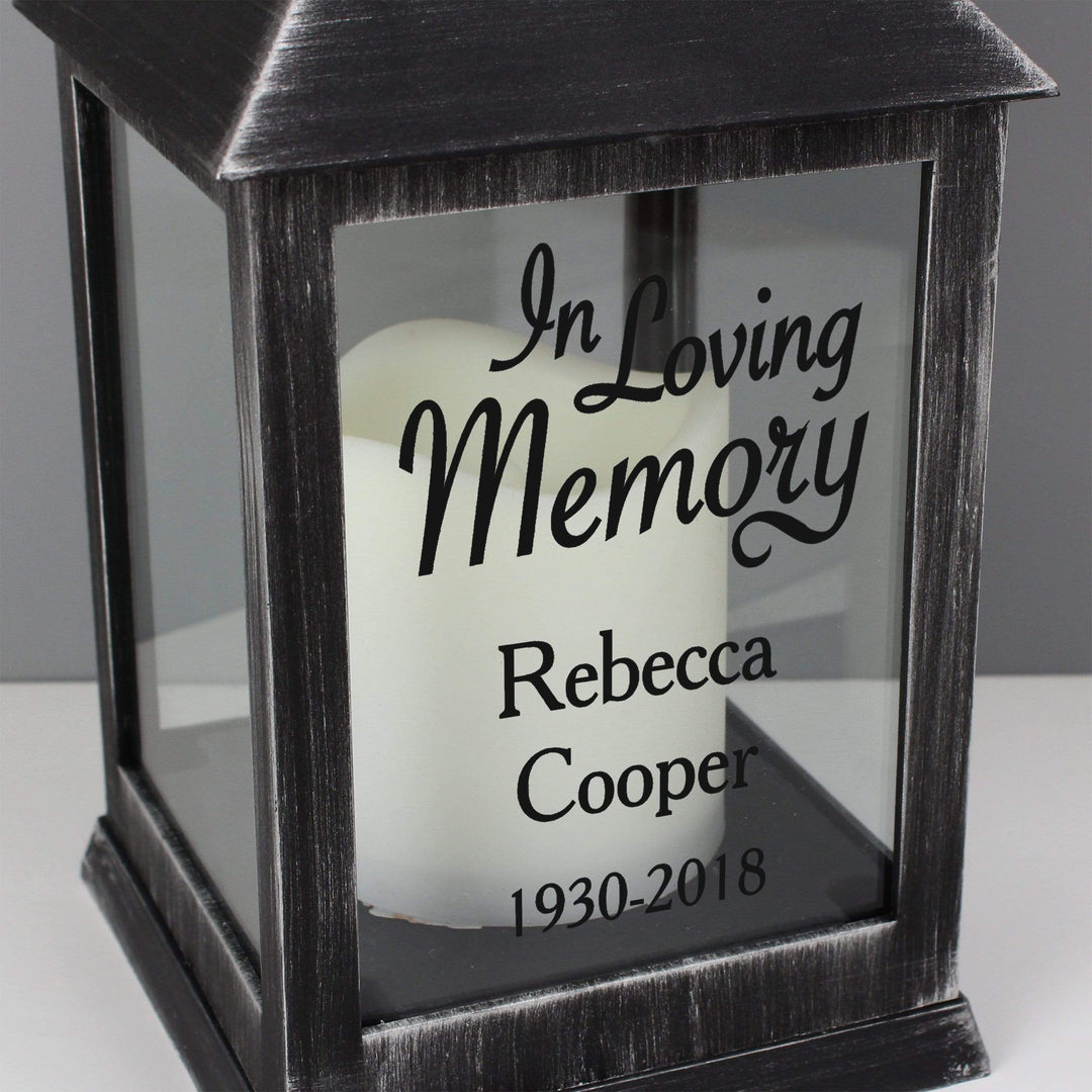 Personalised Memento LED Lights, Candles &amp; Decorations Personalised In Loving Memory Rustic Black Lantern