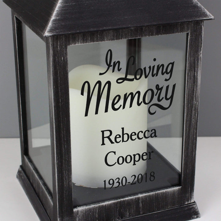 Personalised Memento LED Lights, Candles &amp; Decorations Personalised In Loving Memory Rustic Black Lantern