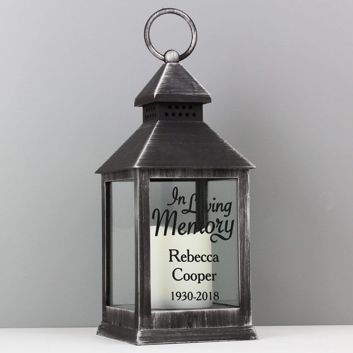 Personalised Memento LED Lights, Candles &amp; Decorations Personalised In Loving Memory Rustic Black Lantern