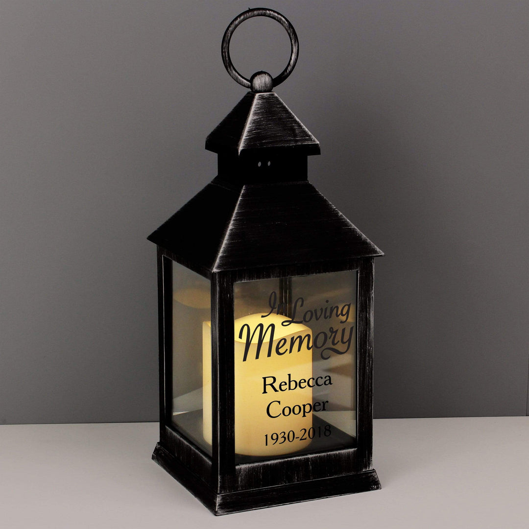 Personalised Memento LED Lights, Candles &amp; Decorations Personalised In Loving Memory Rustic Black Lantern