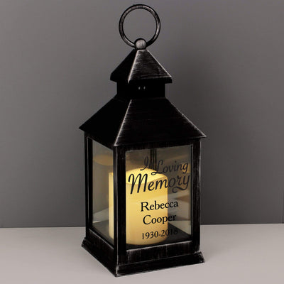 Personalised Memento LED Lights, Candles & Decorations Personalised In Loving Memory Rustic Black Lantern