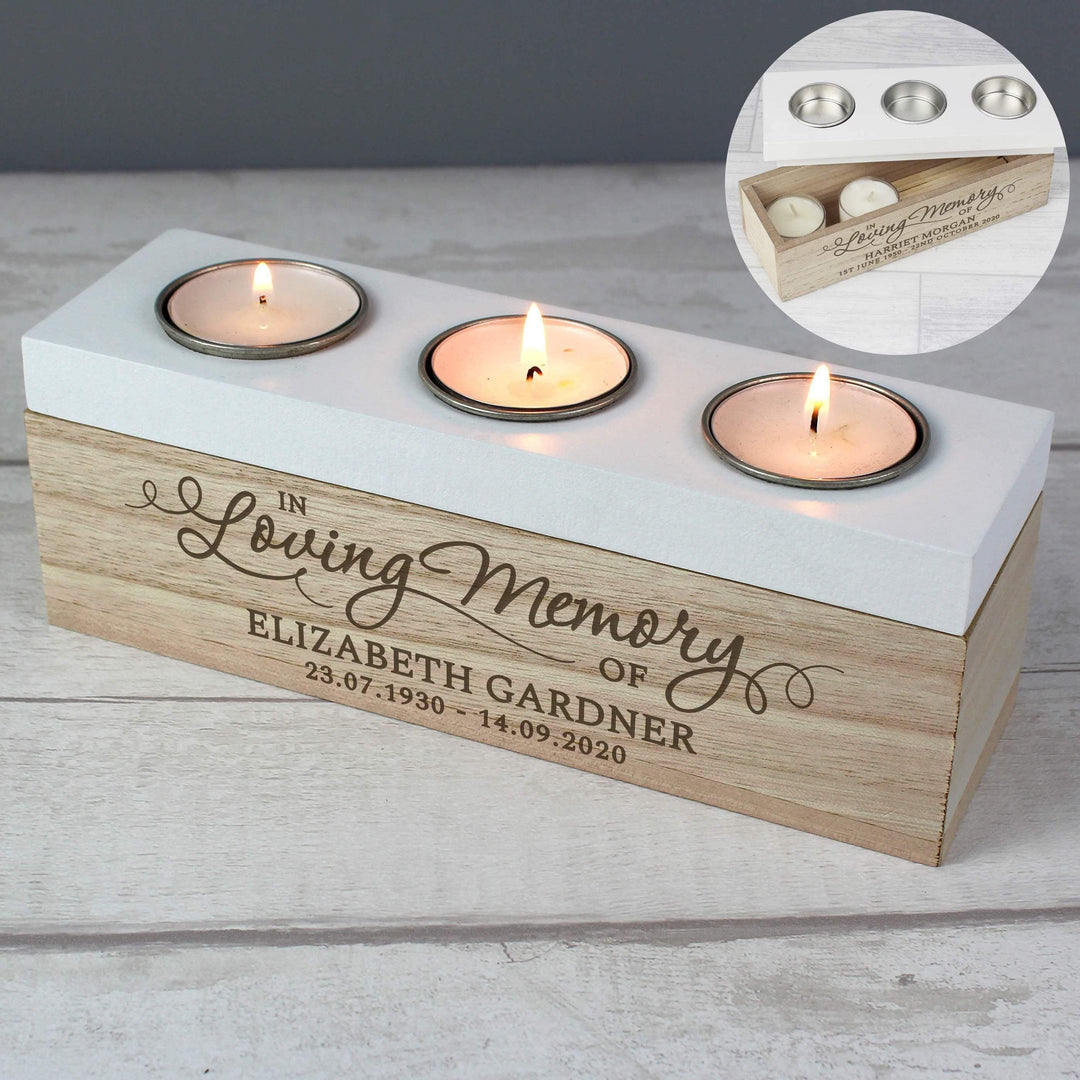 Personalised Memento Personalised In Loving Memory Triple Tea Light Box