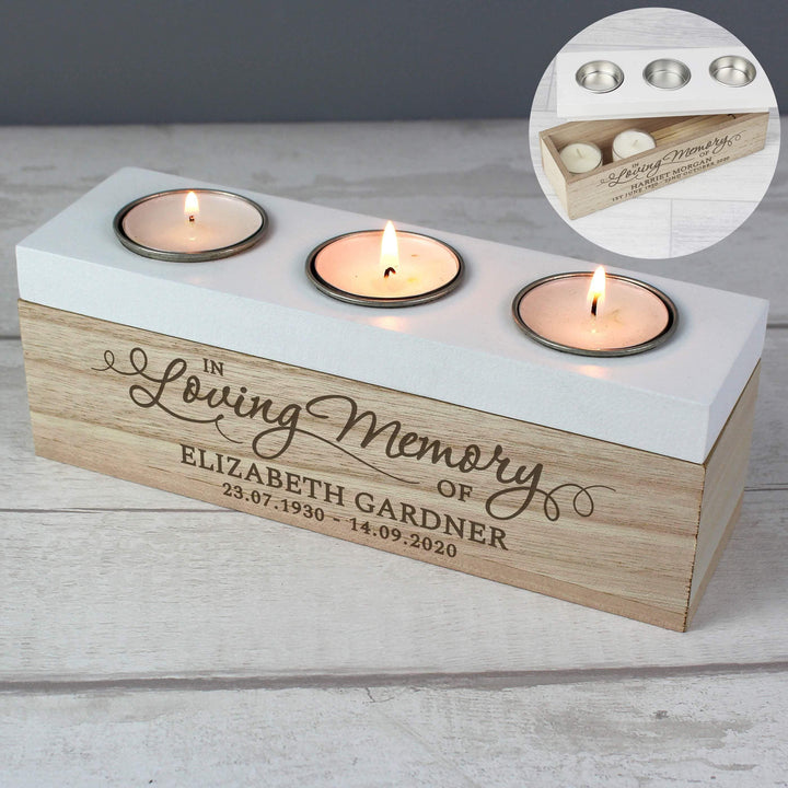 Personalised Memento Personalised In Loving Memory Triple Tea Light Box