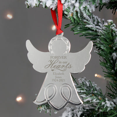 Personalised Memento Personalised In Our Hearts Angel Metal Decoration
