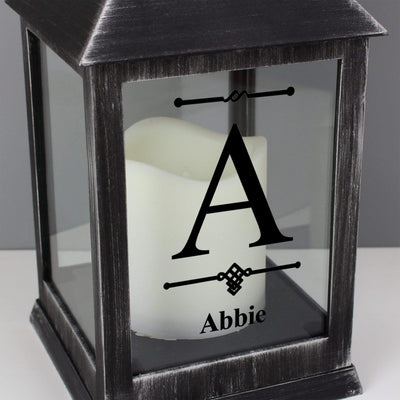 Personalised Memento LED Lights, Candles & Decorations Personalised Initial Rustic Black Lantern