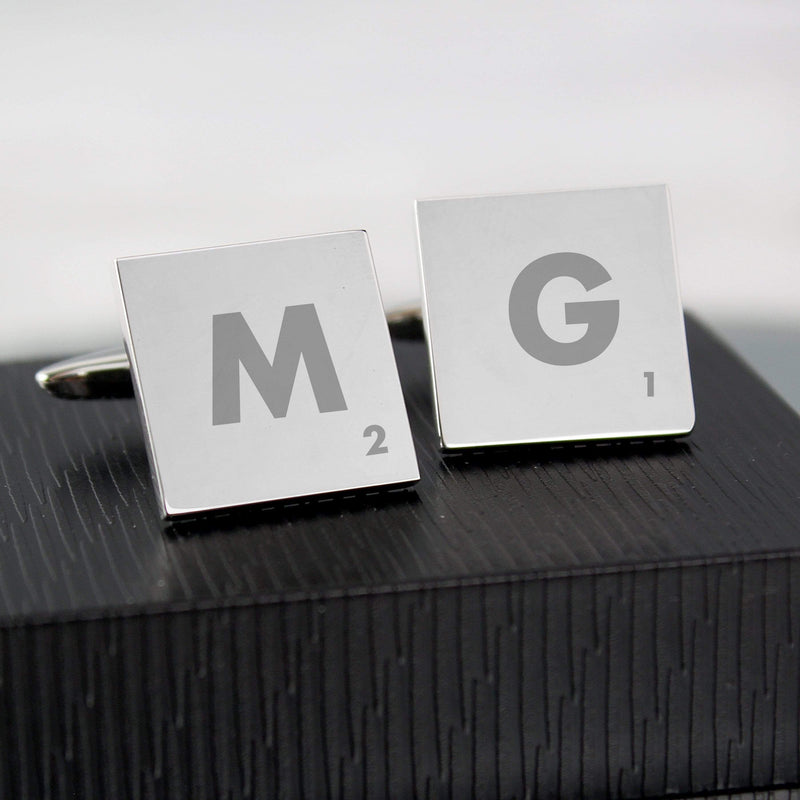 Personalised Memento Jewellery Personalised Initials and Age Square Cufflinks