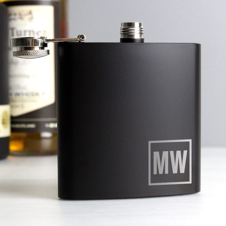 Personalised Memento Glasses &amp; Barware Personalised Initials Black Hip Flask