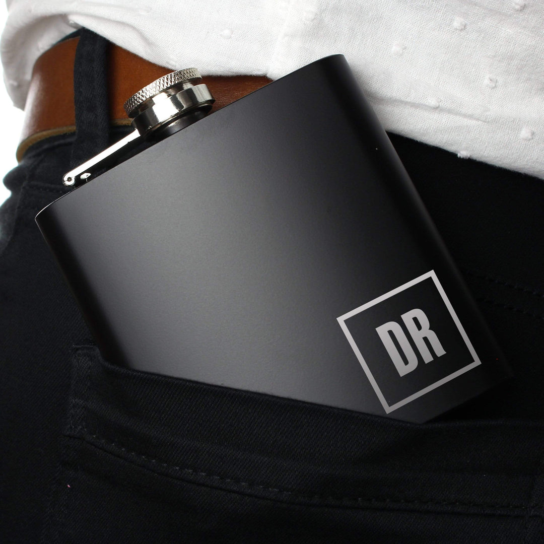 Personalised Memento Glasses &amp; Barware Personalised Initials Black Hip Flask