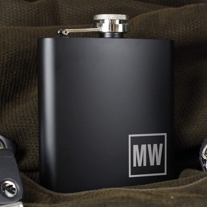 Personalised Memento Glasses &amp; Barware Personalised Initials Black Hip Flask