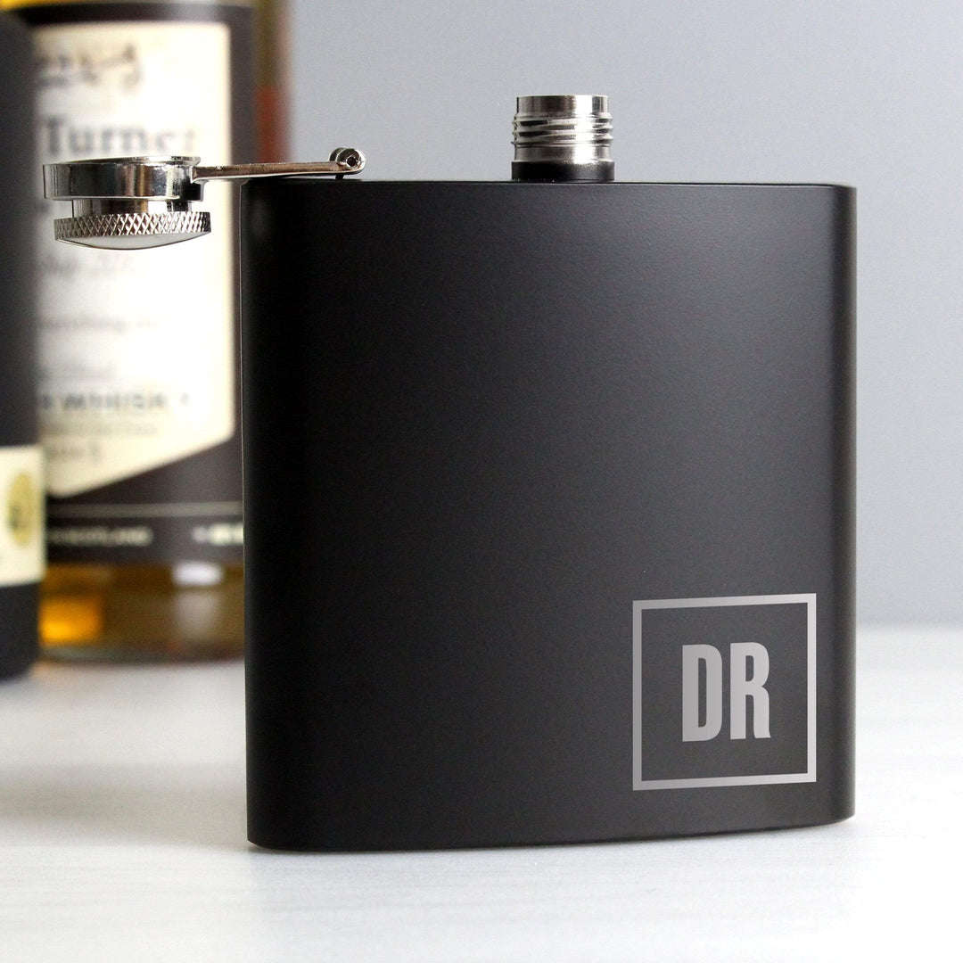 Personalised Memento Glasses &amp; Barware Personalised Initials Black Hip Flask