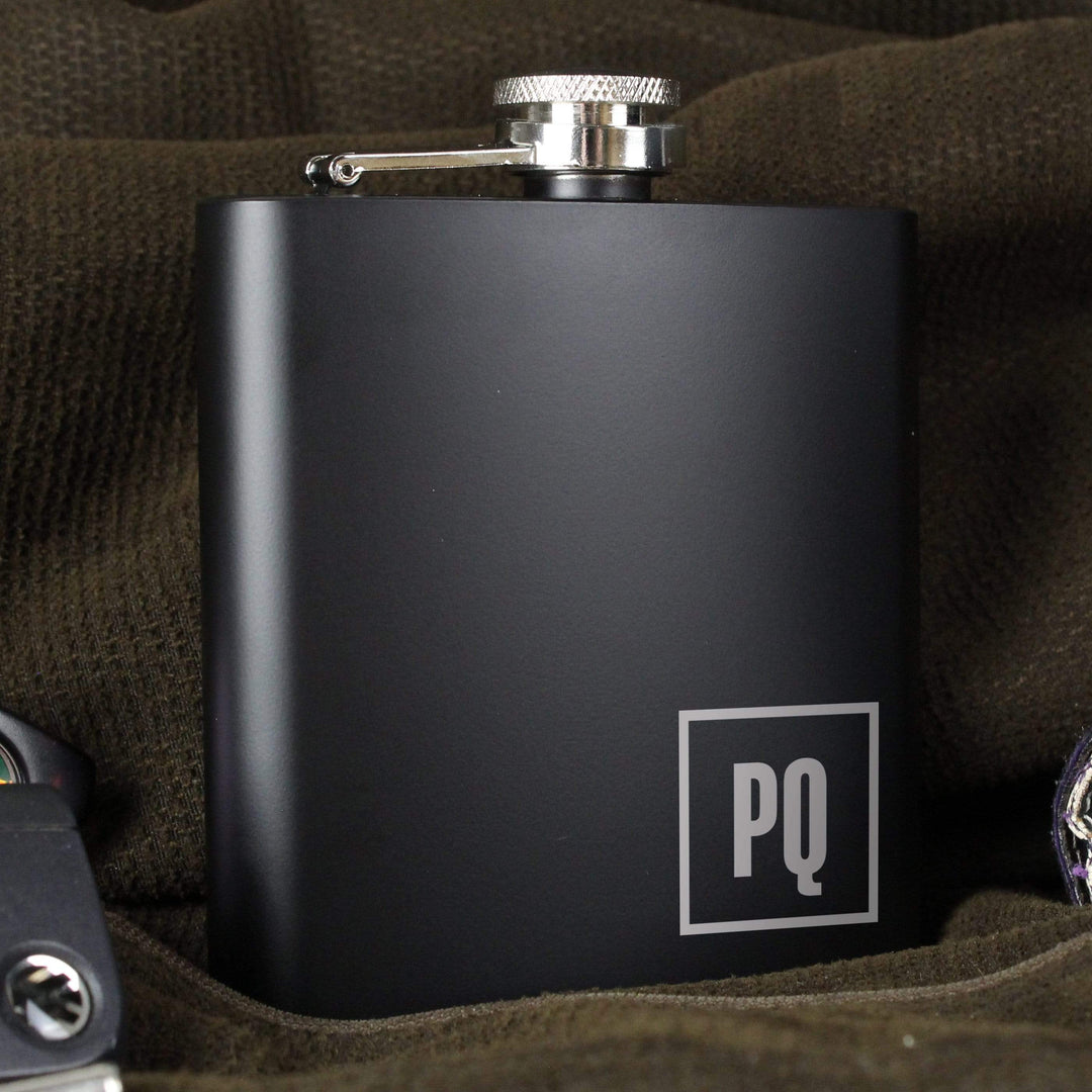 Personalised Memento Glasses &amp; Barware Personalised Initials Black Hip Flask