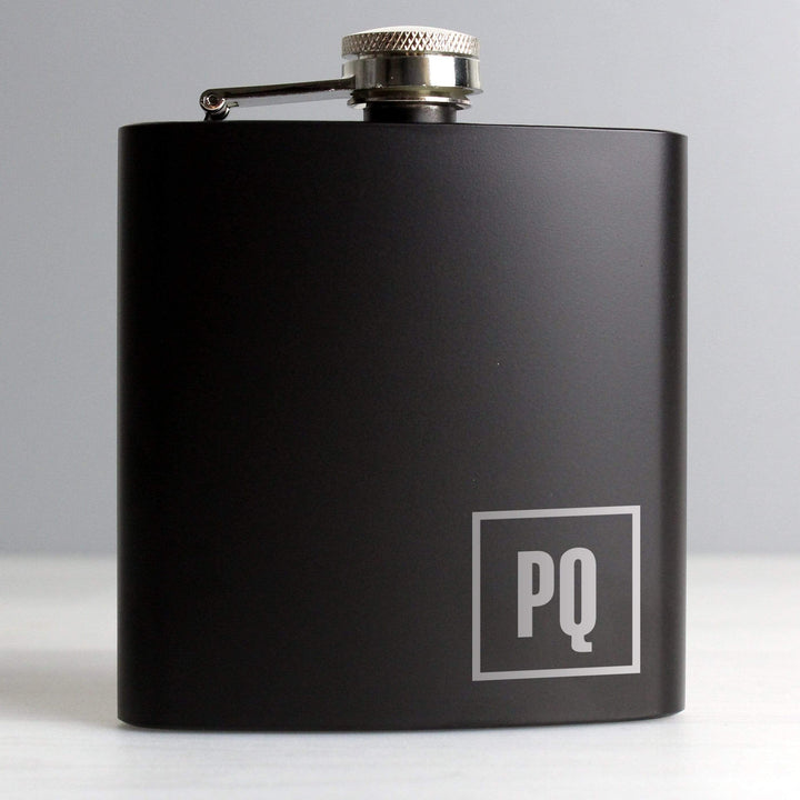 Personalised Memento Glasses &amp; Barware Personalised Initials Black Hip Flask