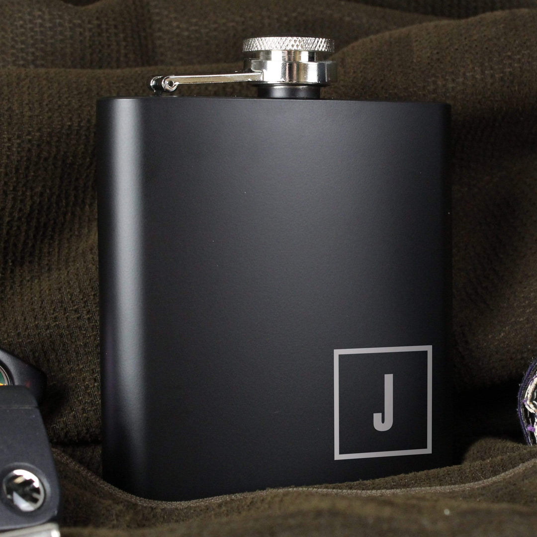 Personalised Memento Glasses &amp; Barware Personalised Initials Black Hip Flask