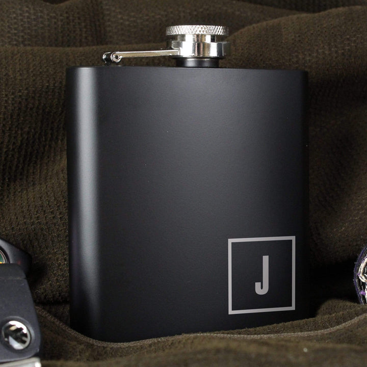 Personalised Memento Glasses &amp; Barware Personalised Initials Black Hip Flask