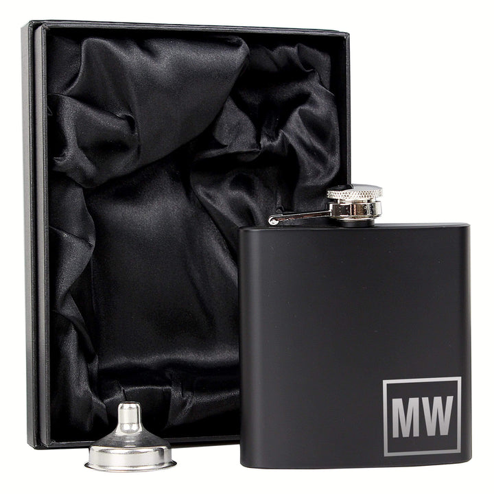 Personalised Memento Glasses &amp; Barware Personalised Initials Black Hip Flask