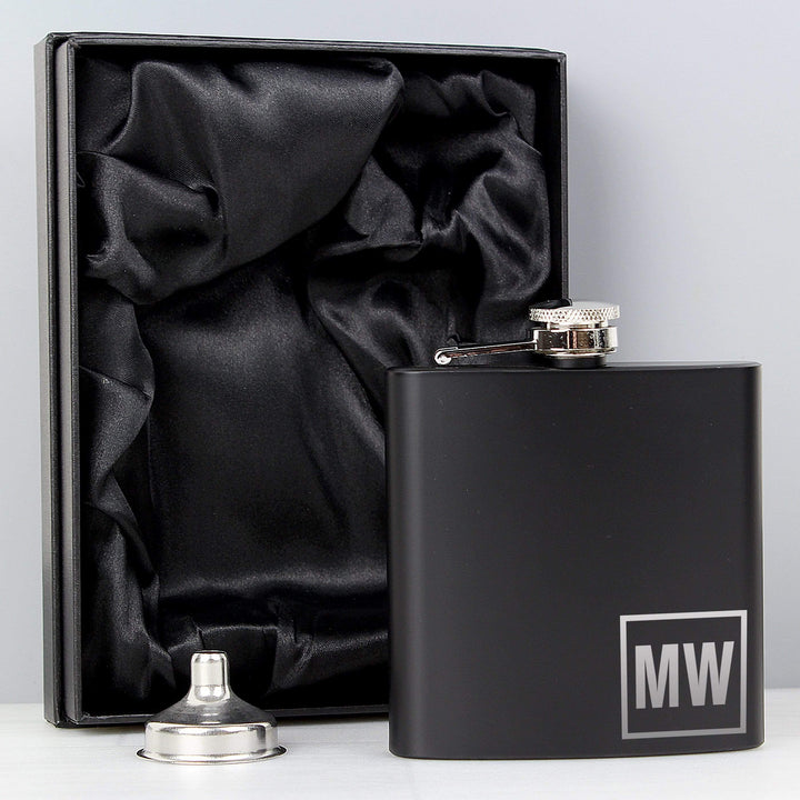 Personalised Memento Glasses &amp; Barware Personalised Initials Black Hip Flask